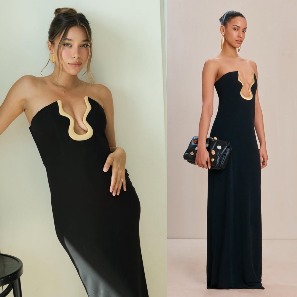 Cult Gaia Abril Strapless Gown Black Gold Hardware - Picture 10 of 12
